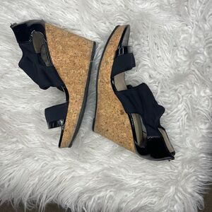 Adrienne Vittadini- Chelle Black Open-Toed Wedges